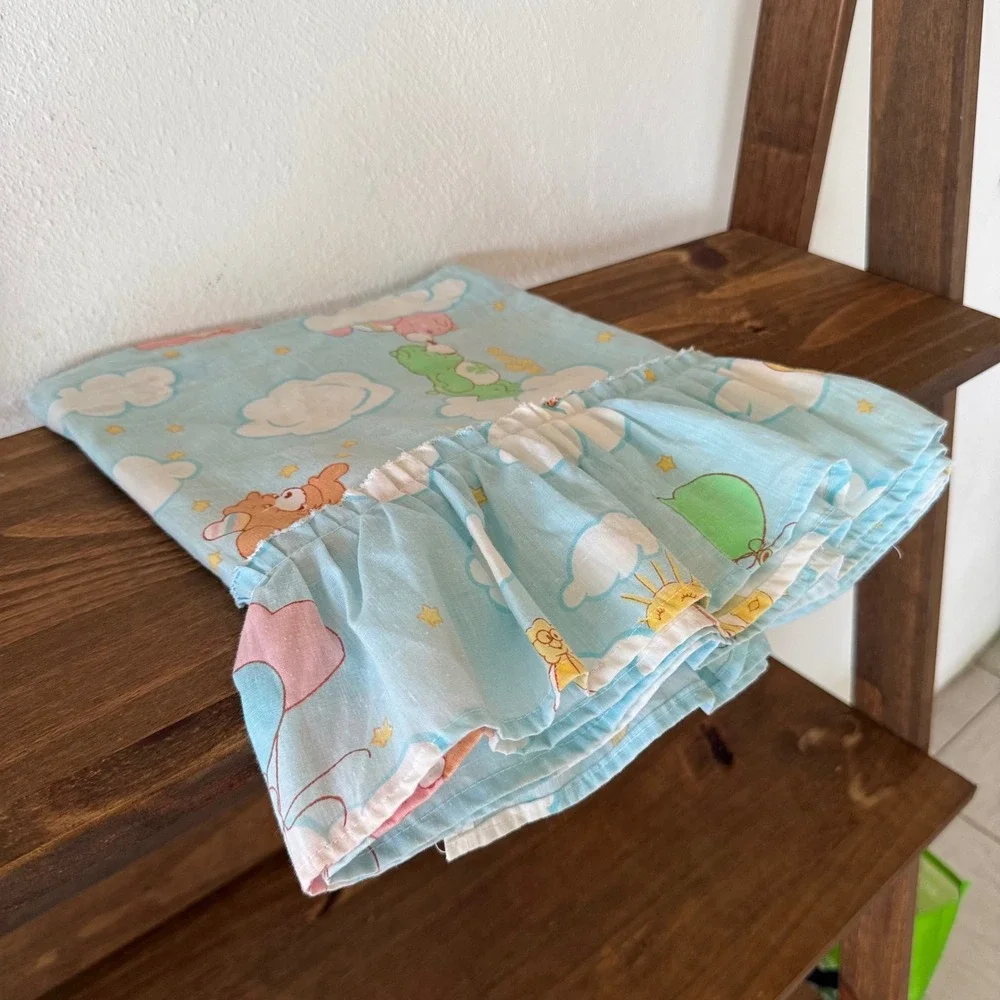 Vintage Care Bears Ruffled Window Valance Curtain Light Blue 80s 84x12